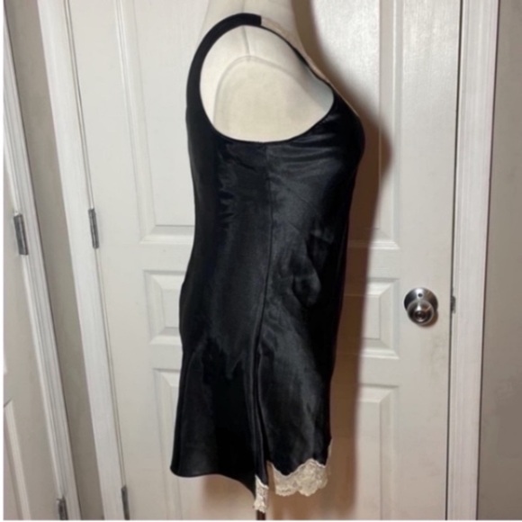 Vintage Inner Most Slip Dress Mini Black Cream Satin Lace V-Neck Dance Party L - Picture 9 of 17